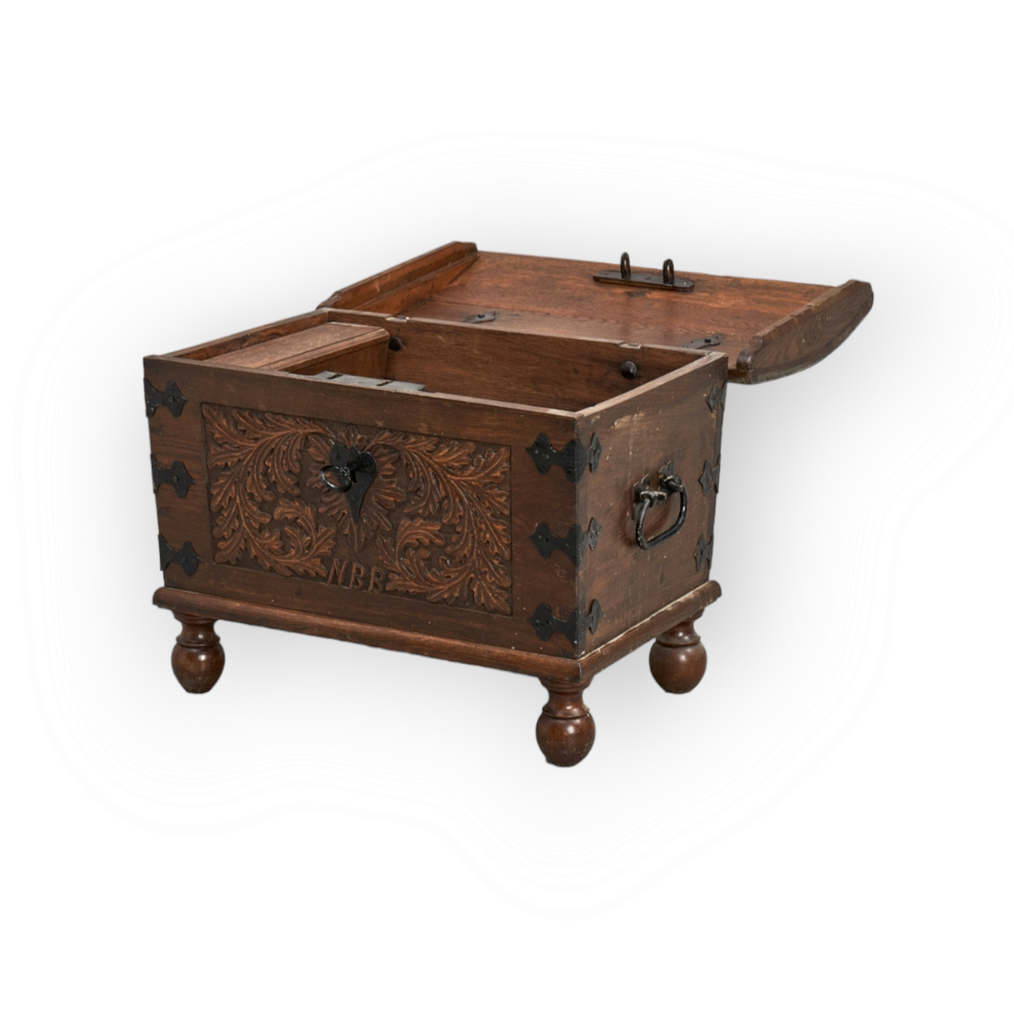 A Diminutive Late 17thC Scandinavian Antique Table Top Kist / Chest Bearing Initials & A Later Date