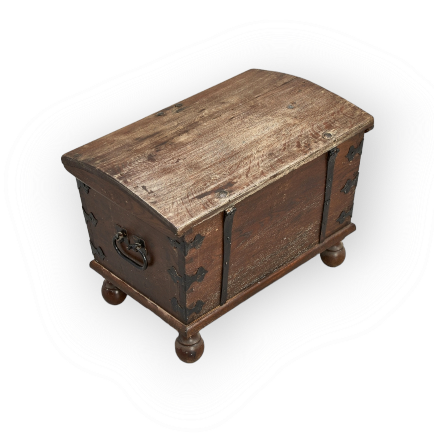 A Diminutive Late 17thC Scandinavian Antique Table Top Kist / Chest Bearing Initials & A Later Date