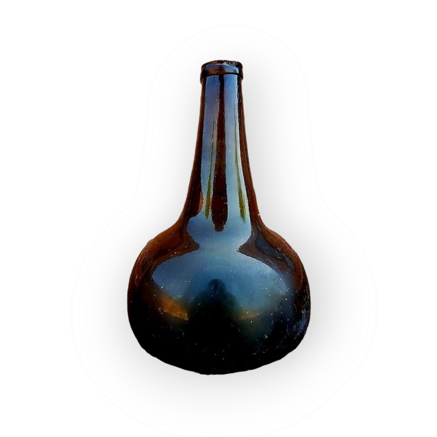 Early 18th Century Dutch Antique Green Glass Onion Wine Bottle