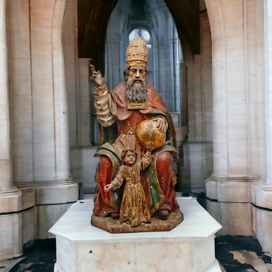 A Large 17thC Spanish Antique Carved Wood Sculpture Of God The Father