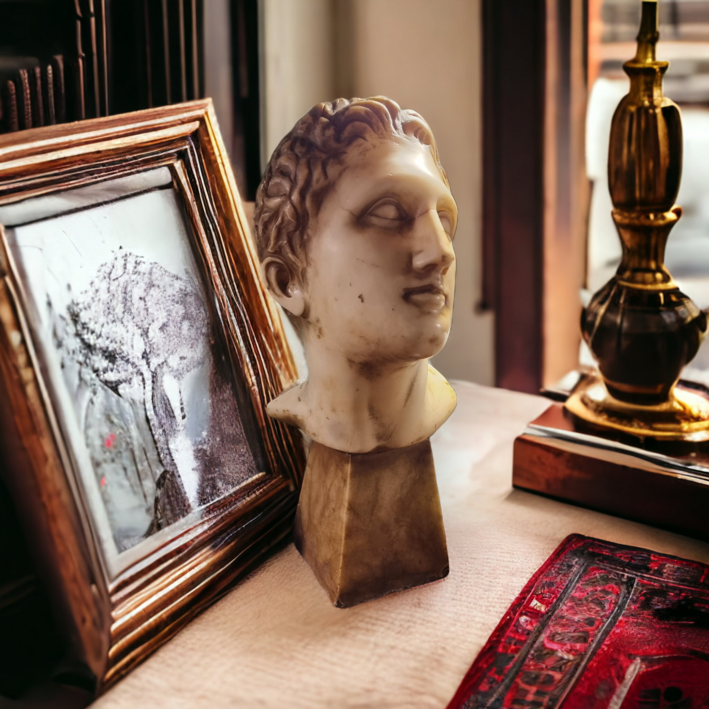 An Early 19th Century Grand Tour Antique Carved Alabaster Sculpture, Probably Alexander The Great