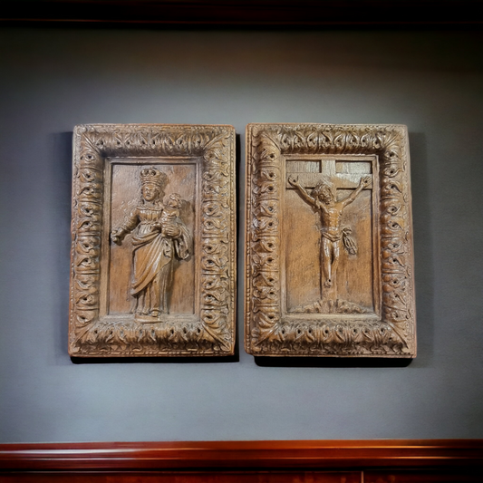 A Fine Pair Of Early 17th Century Flemish Antique Carved Walnut Panels