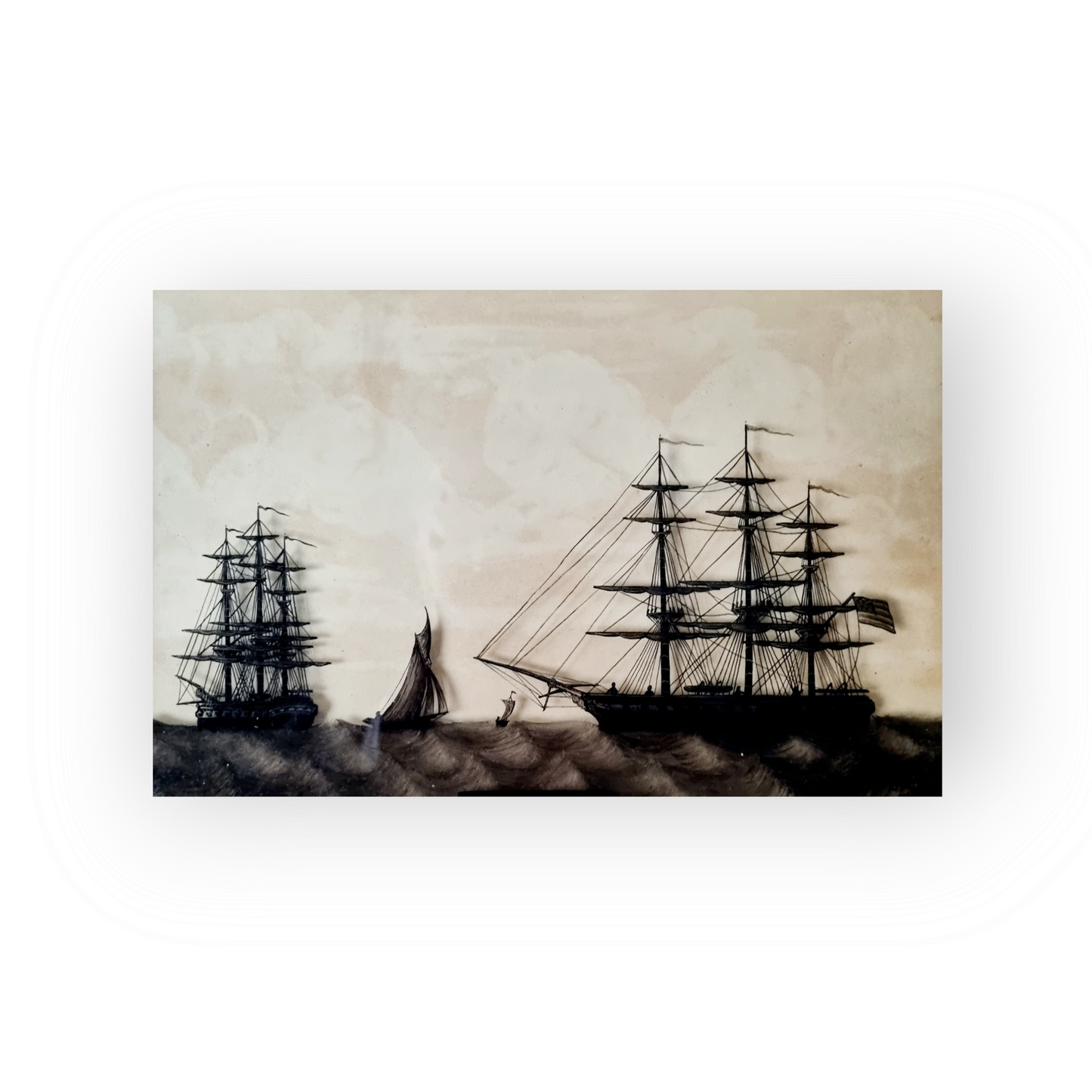 A Fine Pair of Late 18th Century American Nautical Antique Reverse Paint on Glass Silhouette Pictures of US "Perseverence" & USS "Constitution", circa 1797