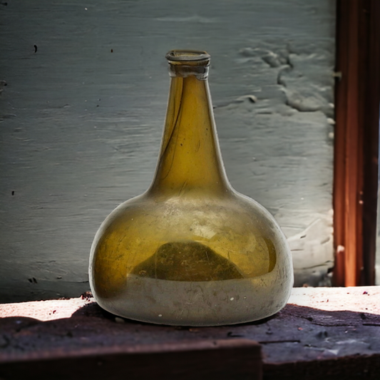 Early 18th Century Antique Green Glass Onion Wine Bottle