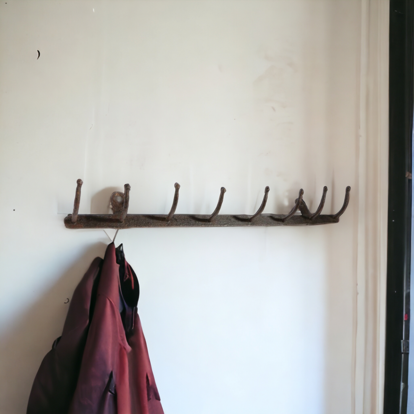 18th Century English Antique Blacksmith-made Wought Iron Hook Rack