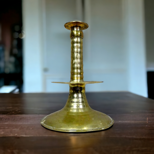 Rare 17th Century English Antique Brass Trumpet-Base Candlestick, Circa 1650-1680