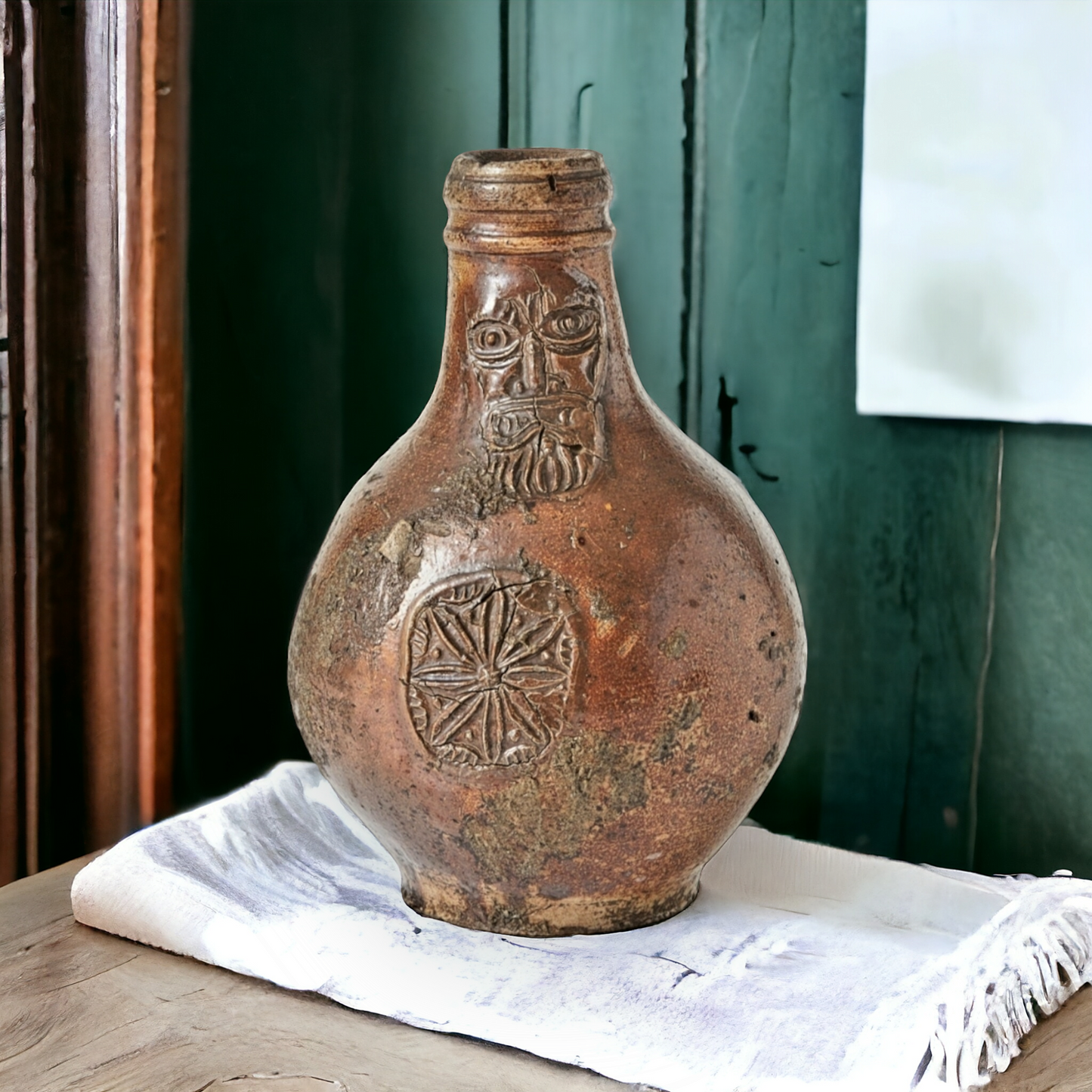 17th Century Antique Stoneware Bellarmine Jug or Bartmannkrug