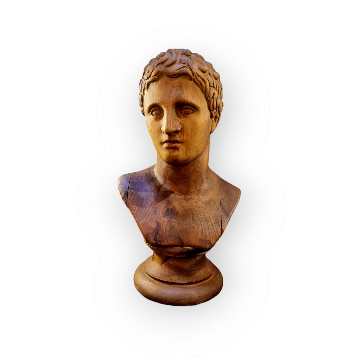 Early 19th Century Grand Tour Antique Carved Pine Bust of Adonis