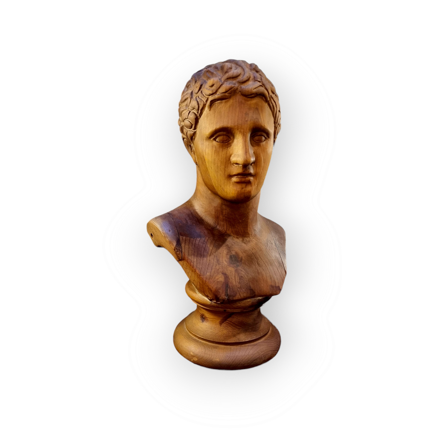 Early 19th Century Grand Tour Antique Carved Pine Bust of Adonis