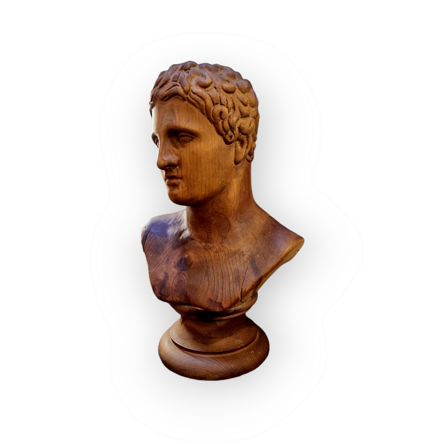Early 19th Century Grand Tour Antique Carved Pine Bust of Adonis