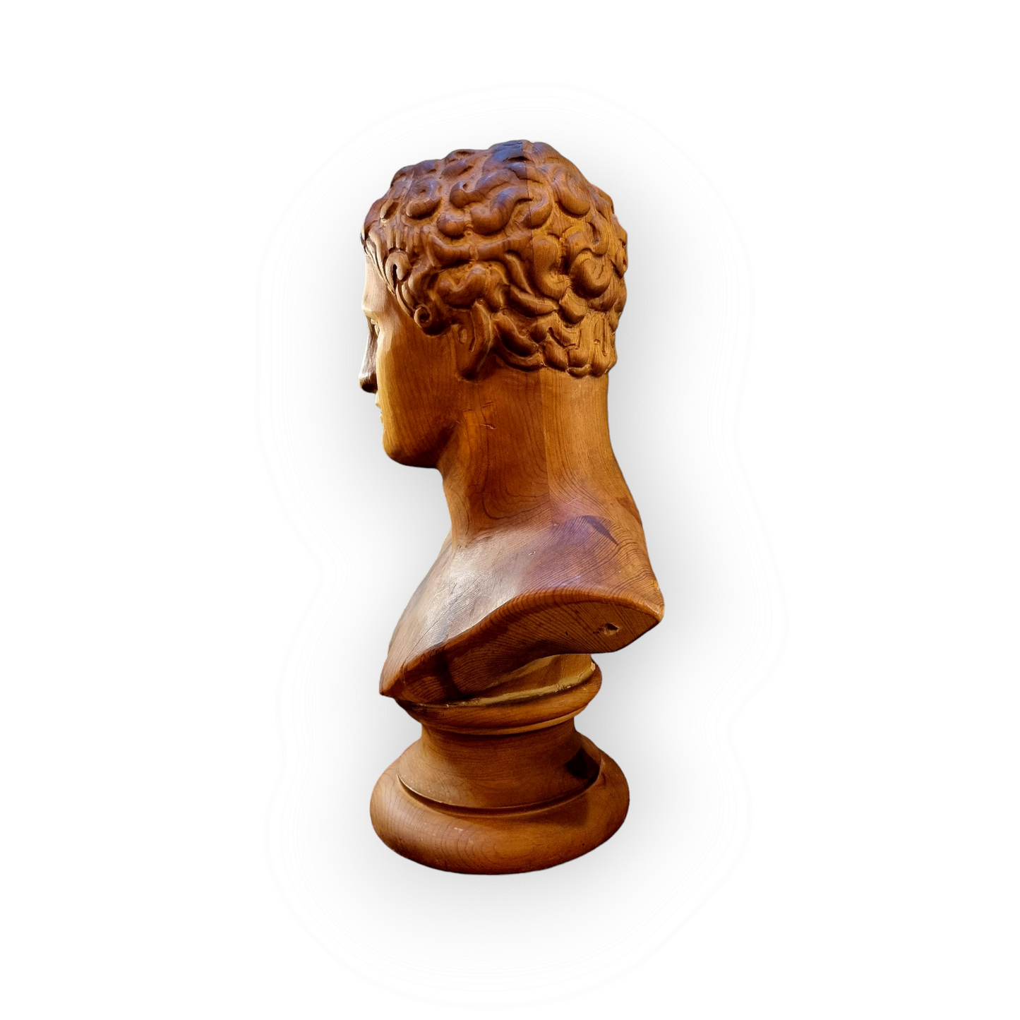 Early 19th Century Grand Tour Antique Carved Pine Bust of Adonis
