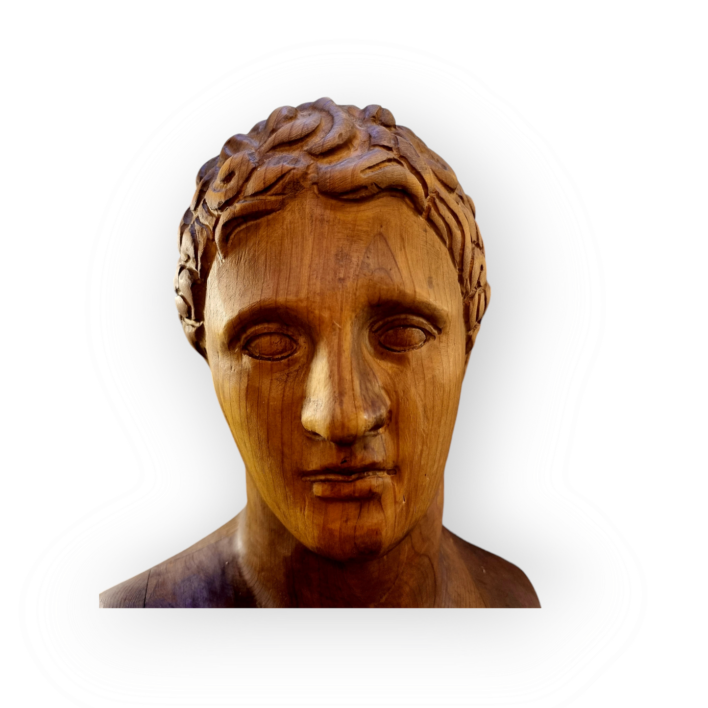Early 19th Century Grand Tour Antique Carved Pine Bust of Adonis