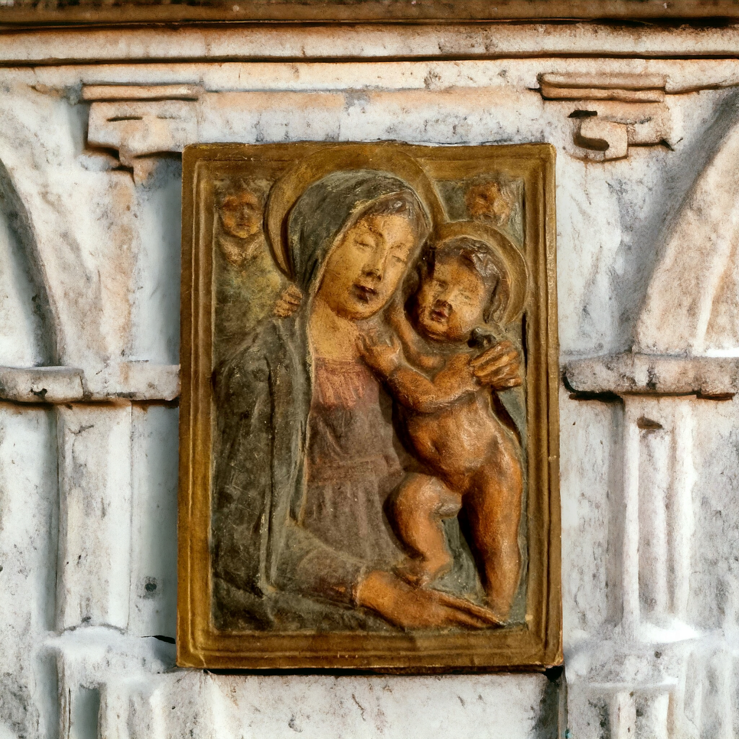 Early 18th Century Italian Antique Cartapesta Panel Of The Virgin & Child