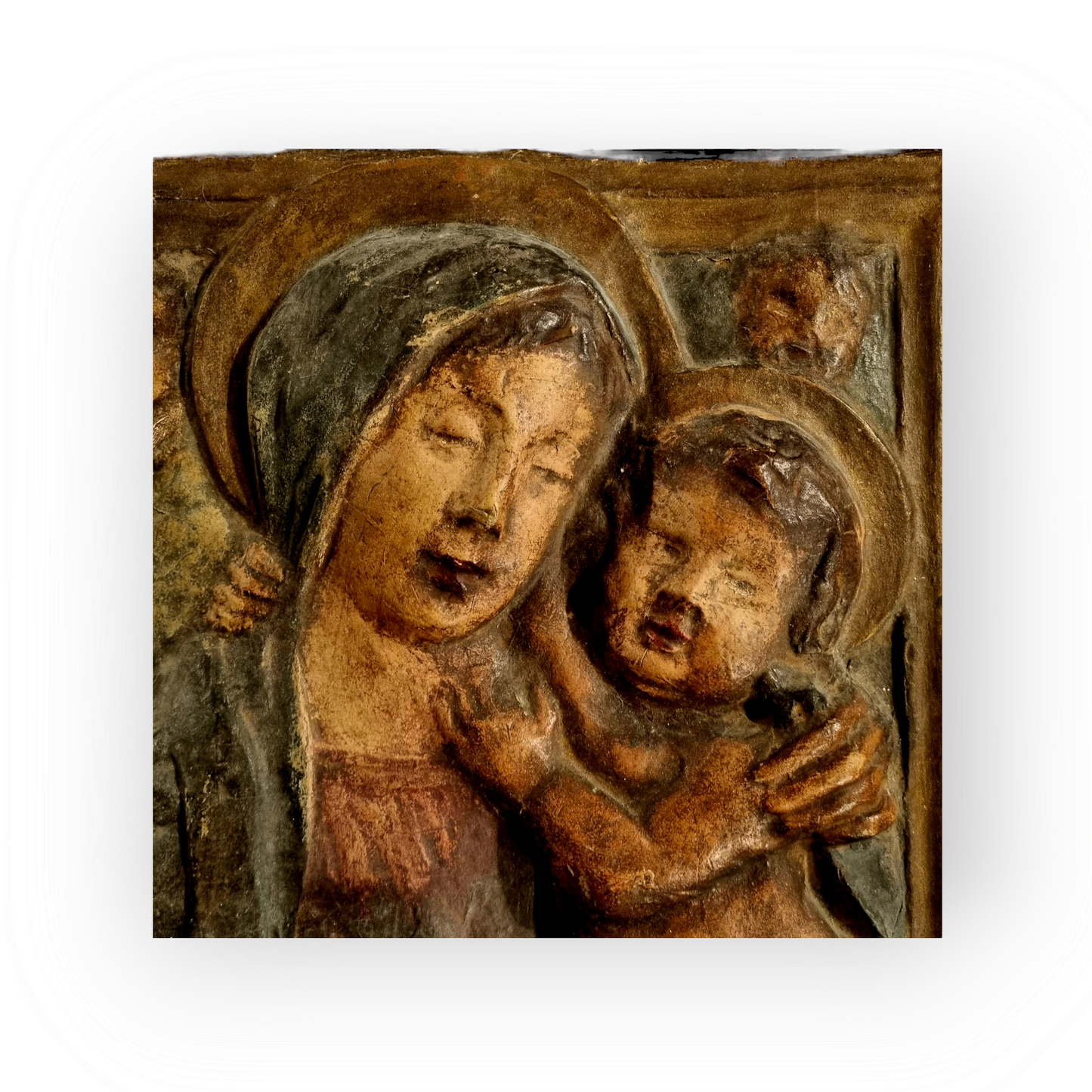 Early 18th Century Italian Antique Cartapesta Panel Of The Virgin & Child