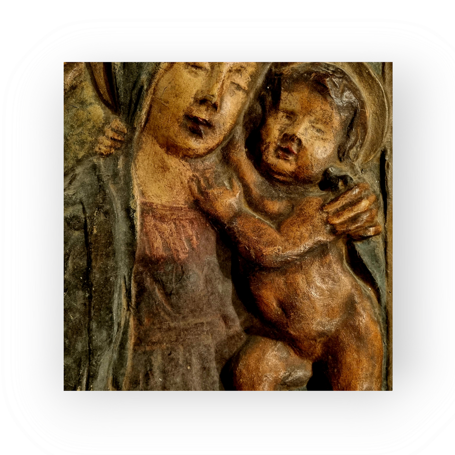 Early 18th Century Italian Antique Cartapesta Panel Of The Virgin & Child