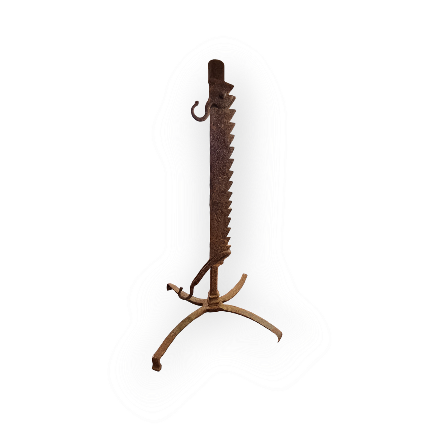 An Unusual 18th Century Welsh Antique Blacksmith-Made Wrought Iron Rise-and-Fall Fireside / Down Hearth Spit Stand
