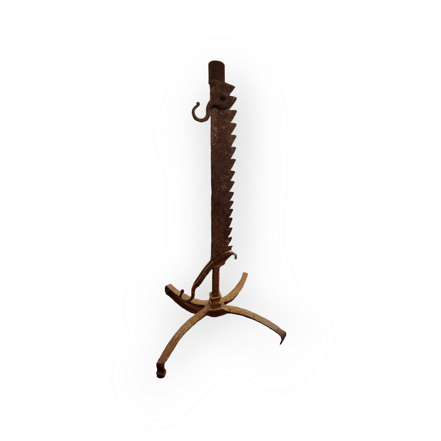 An Unusual 18th Century Welsh Antique Blacksmith-Made Wrought Iron Rise-and-Fall Fireside / Down Hearth Spit Stand