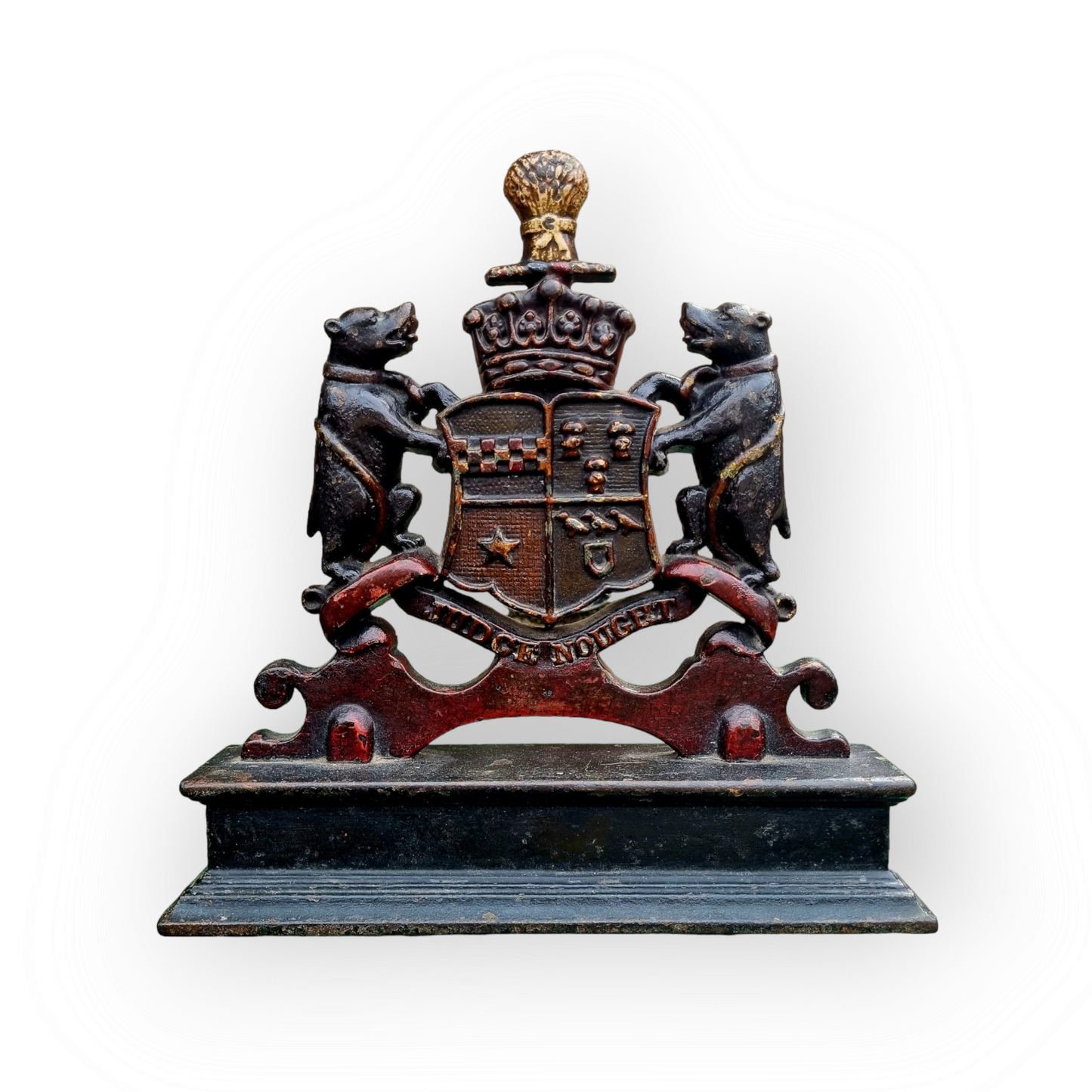 19th Century English Antique Cast Iron Armorial Door Stop or Door Porter