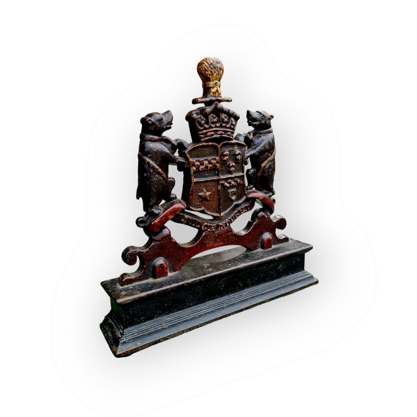 19th Century English Antique Cast Iron Armorial Door Stop or Door Porter
