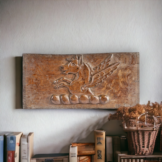 Rare Early 17th Century English Antique Carved Oak Panel of an Alicorn, circa 1600