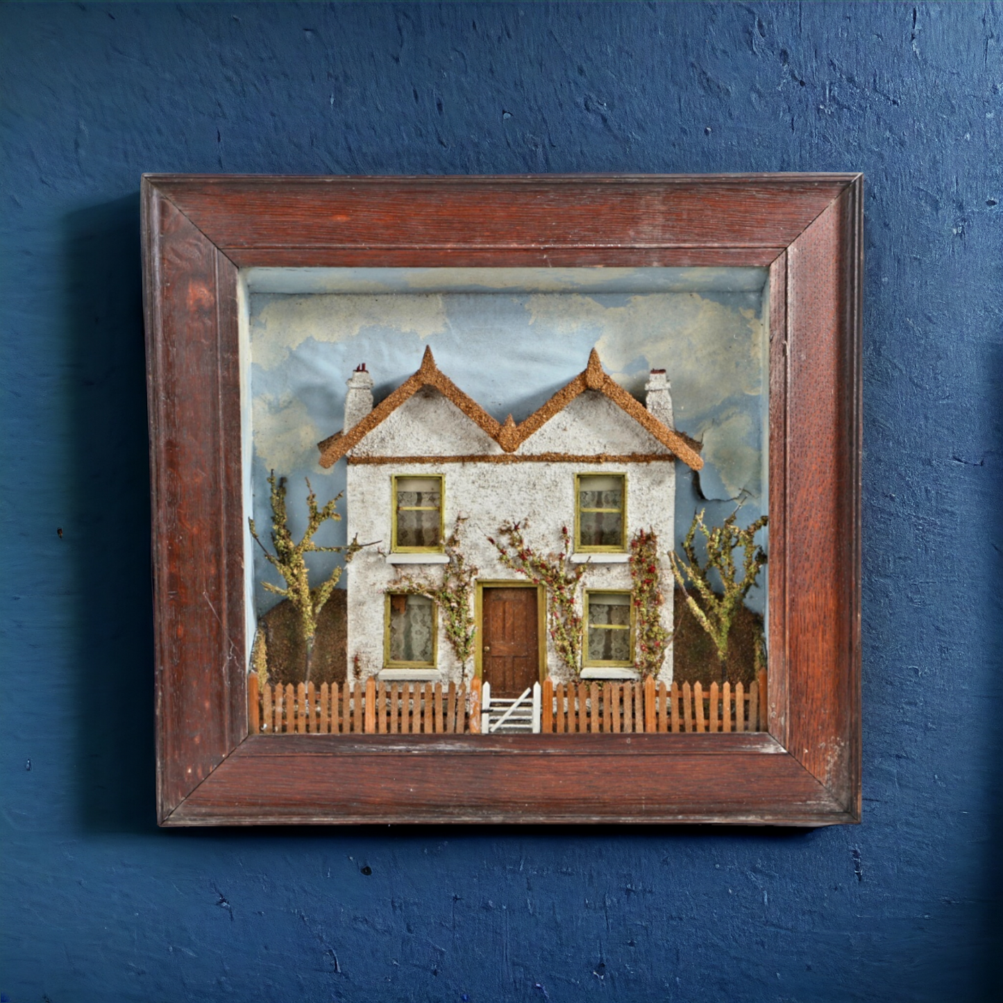 A 19th Century English Antique Folk Art Cased Diorama, Depicting a House, circa 1870