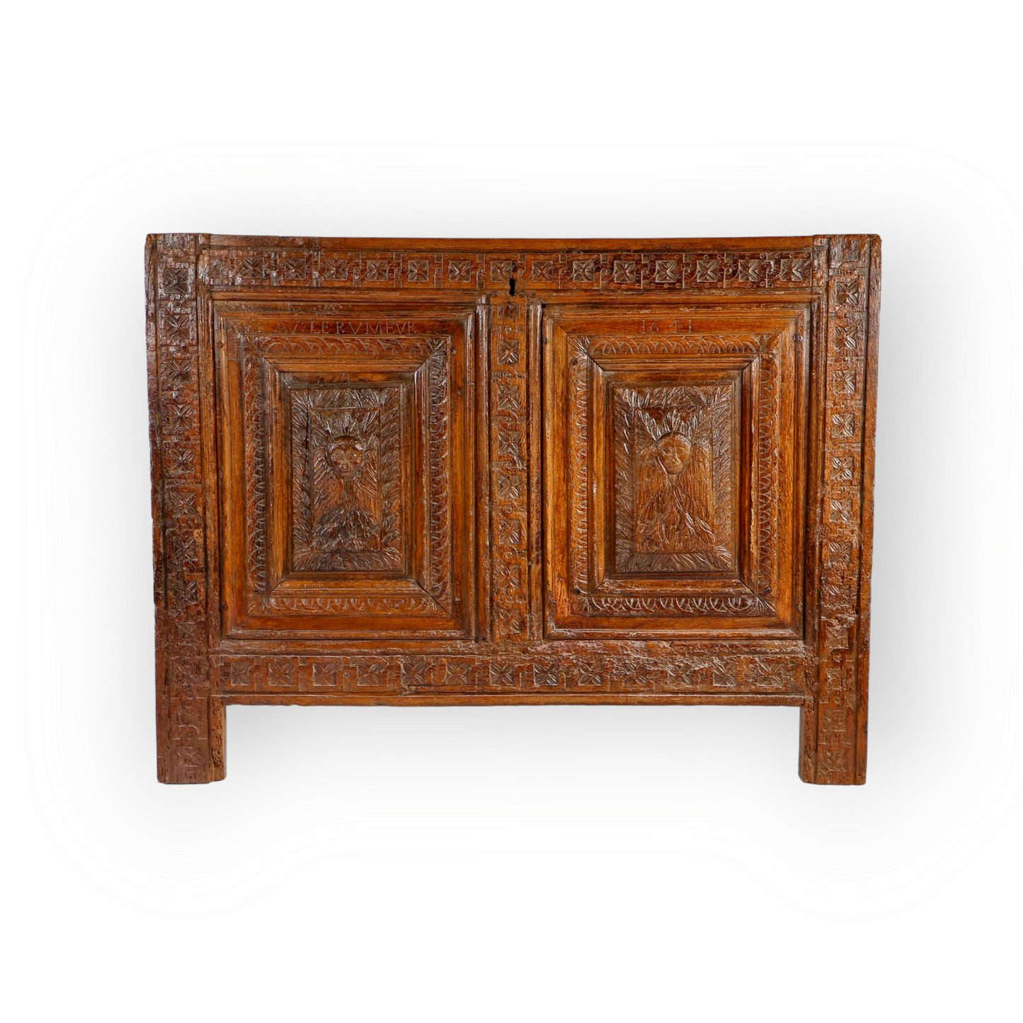 17th Century French Antique Oak Coffer Front Dated 1641 - Ideal as a Headboard