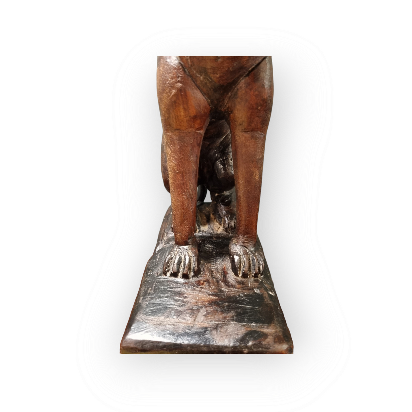 Naive 15th Century English Antique Carved Oak Pew End Sculpture of a Stylised Dog Sejant