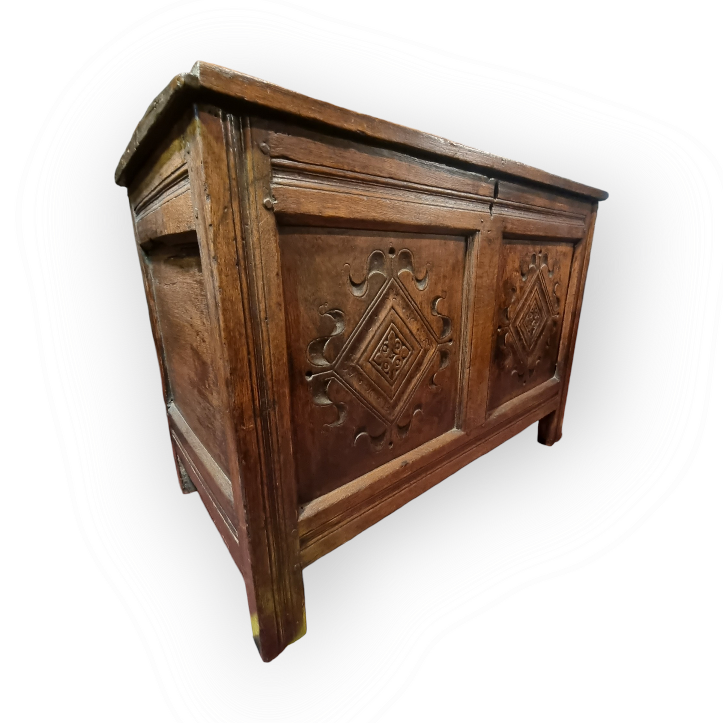 Oliver Cromwell / English Civil War Interest - A 17th Century English Antique Oak Coffer / Chest, The Top Inscribed "Oliver Cromwell 1653"