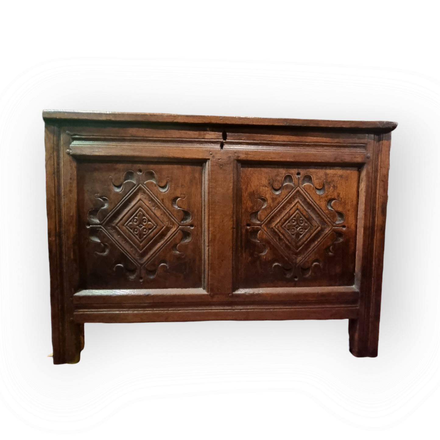 Oliver Cromwell / English Civil War Interest - A 17th Century English Antique Oak Coffer / Chest, The Top Inscribed "Oliver Cromwell 1653"