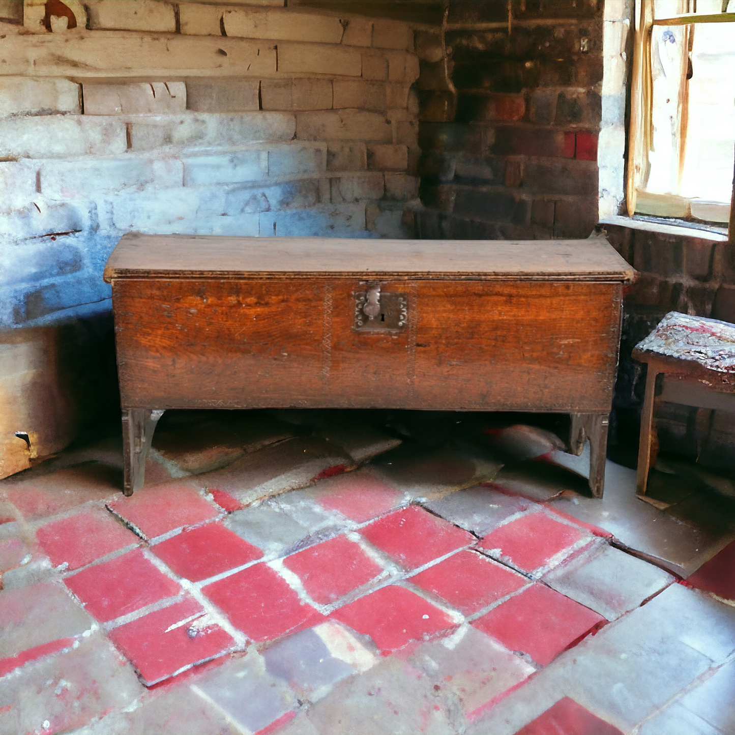 17th Century English Antique Elm Sword Chest / Six Plank Boarded Chest or Coffer