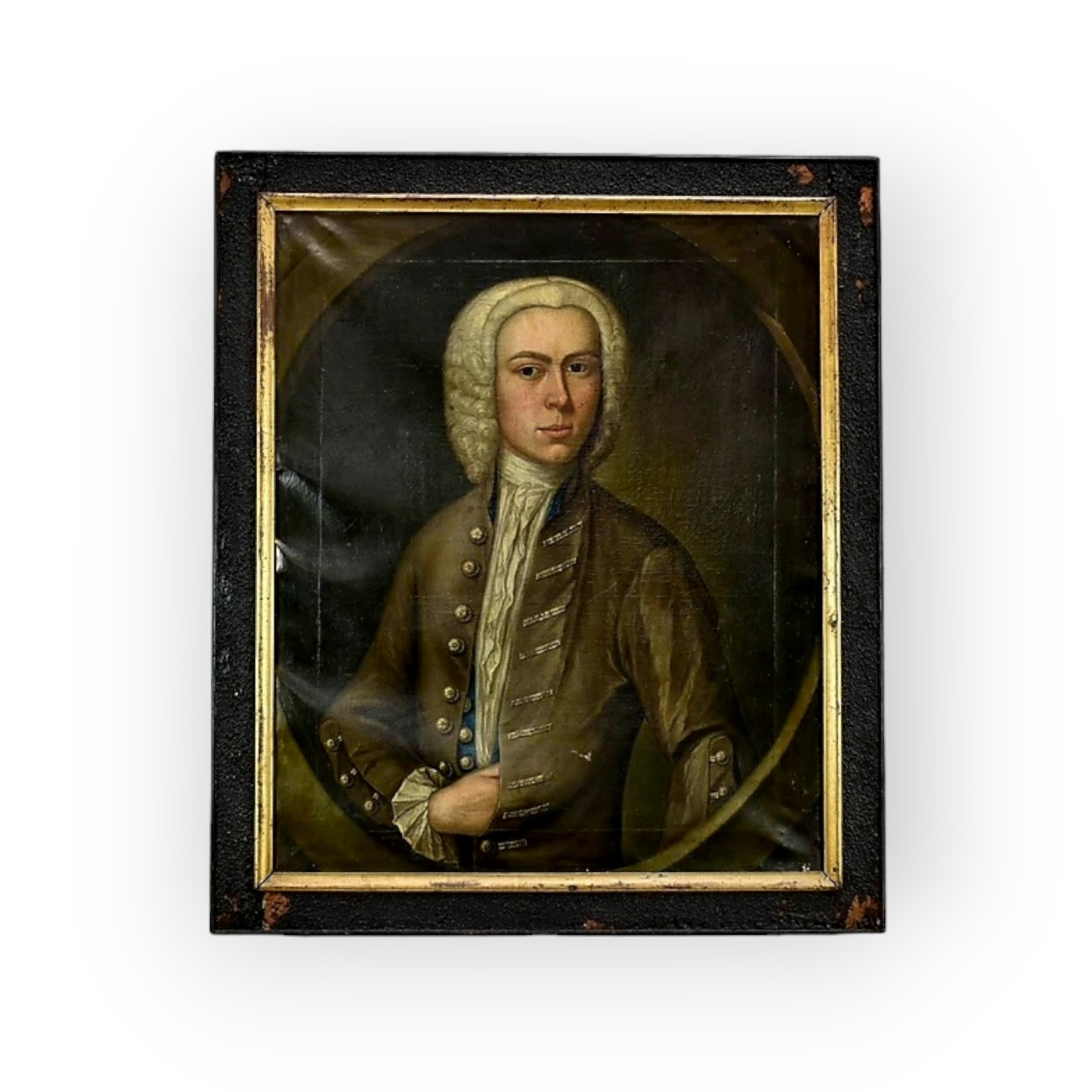 Early 18th-Century English School Antique Oil on Canvas Portrait of Mr Newcome, circa 1736