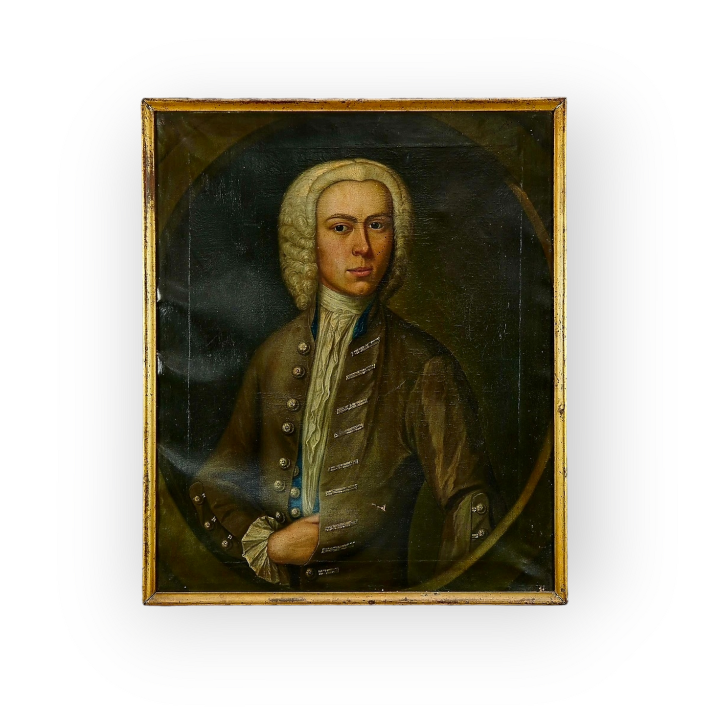 Early 18th-Century English School Antique Oil on Canvas Portrait of Mr Newcome, circa 1736