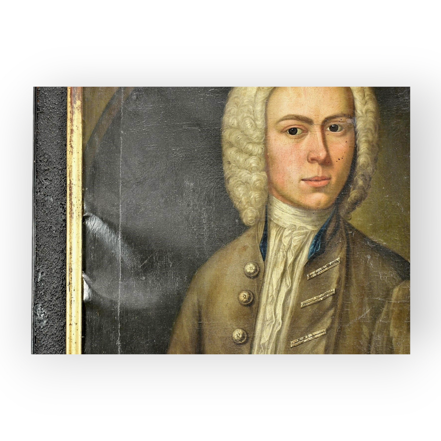 Early 18th-Century English School Antique Oil on Canvas Portrait of Mr Newcome, circa 1736