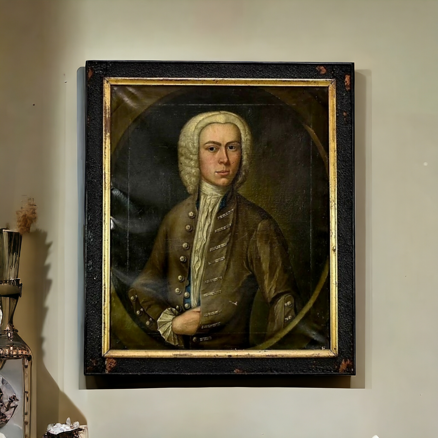 Early 18th-Century English School Antique Oil on Canvas Portrait of Mr Newcome, circa 1736