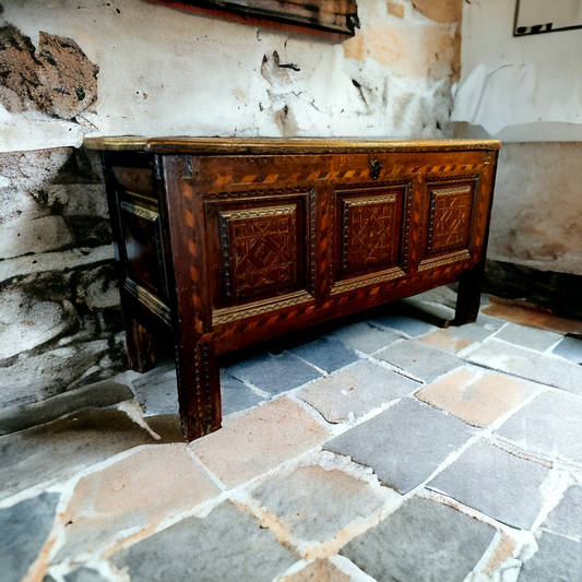 Late 16th Century Century Elizabeth I Period English Antique Oak Coffer / Chest, Attributed to Leeds, Yorkshire