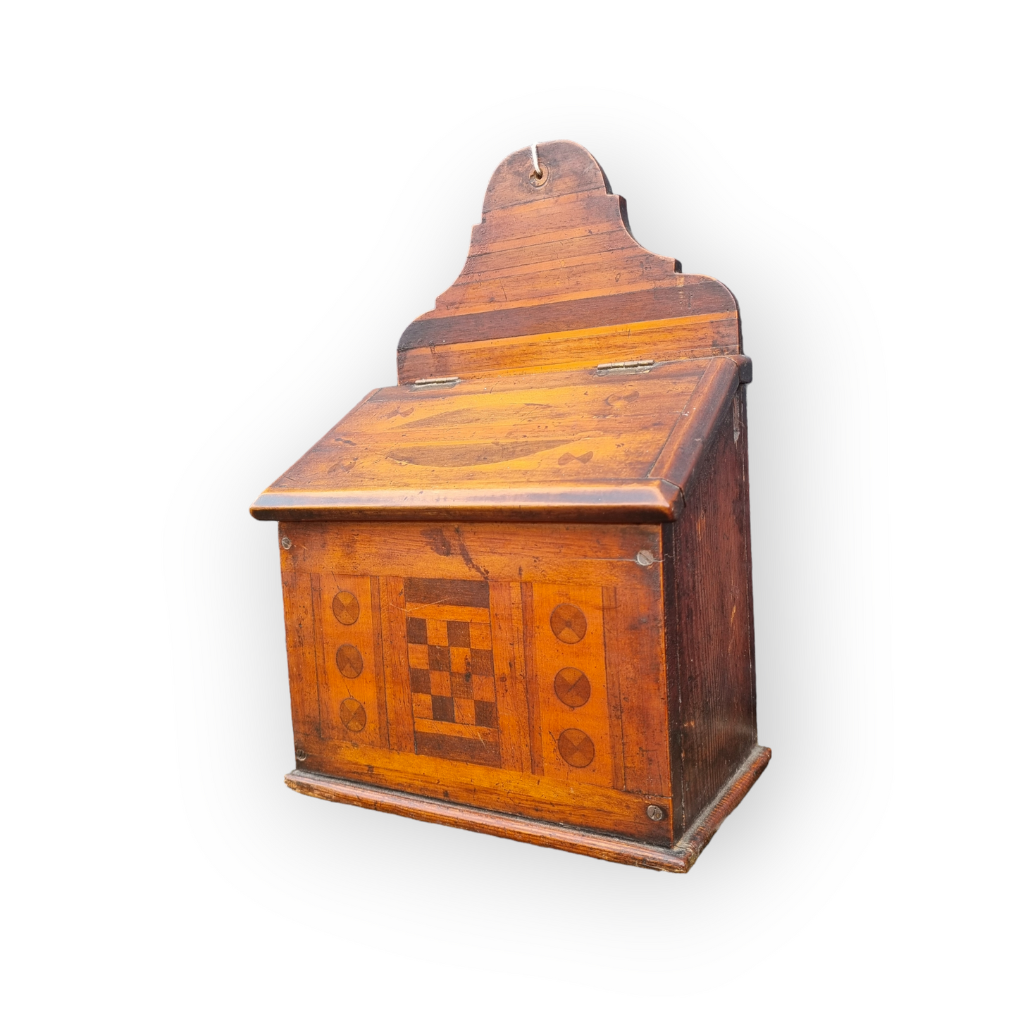 19th Century English Antique Veneered Salt Box With Marquetry Inlay