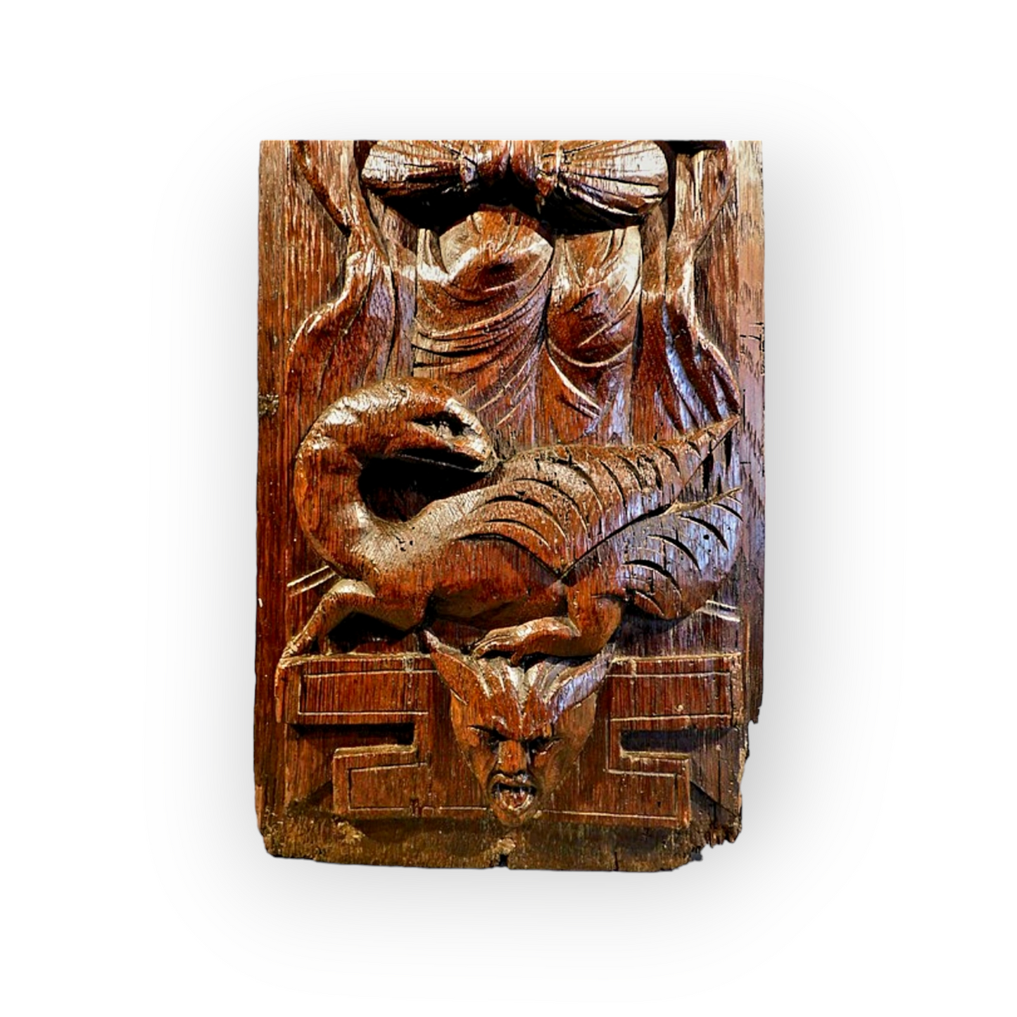 Early 17th Century French Antique Carved Oak Panel of Saint Margaret of Antioch