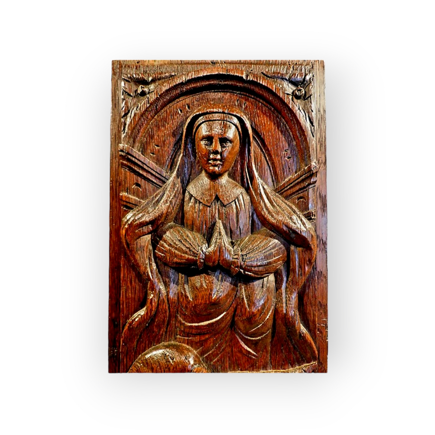 Early 17th Century French Antique Carved Oak Panel of Saint Margaret of Antioch