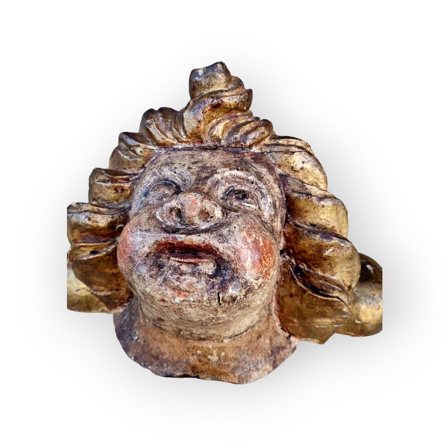 Large 18th Century Baroque Period Antique Carved Wooden Cherub Head