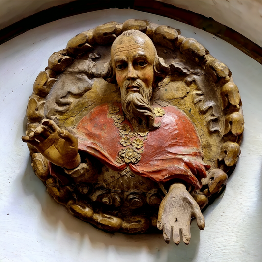 Large 17th Century Baroque Antique Carved Wood Panel / Tondo Depicting God The Father