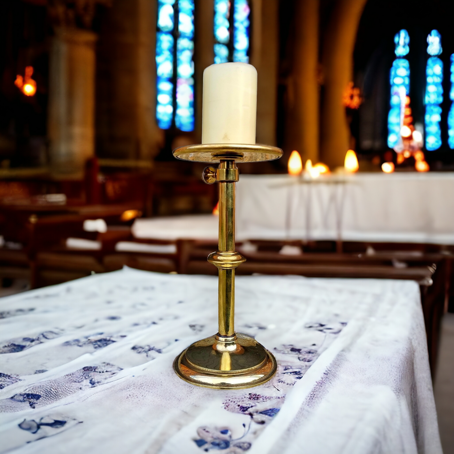 19th Century English Antique Brass Ecclesiastical Rise-and-Fall Candlestand