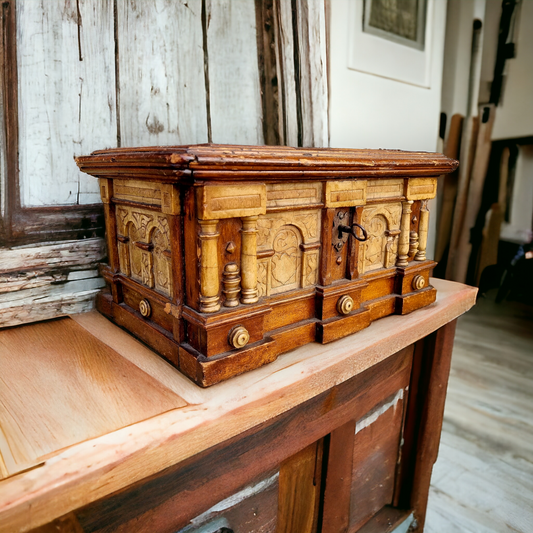 Early 17th Century Flemish Antique Carved Malines Alabaster Table Box or Casket, Circa 1600