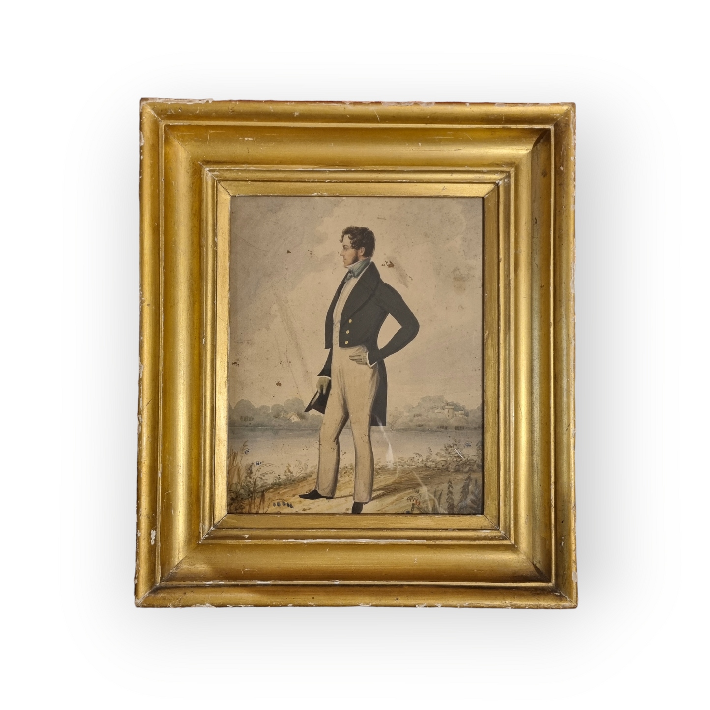 Follower of Richard Dighton (1795-1880) - An Early 19th Century English School Antique Full-Length Watercolour Portrait Painting of a Society Gentleman