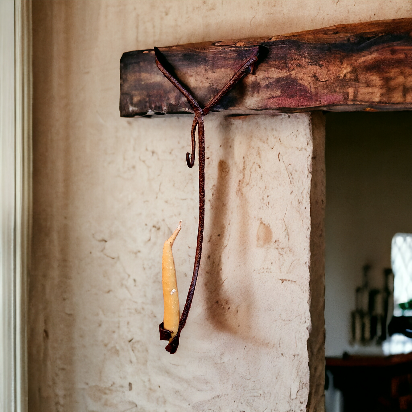 Rare Late 17th Century Welsh Antique Iron Hanging Candle Holder / Weaver's Loom Light Attributed to Denbighshire