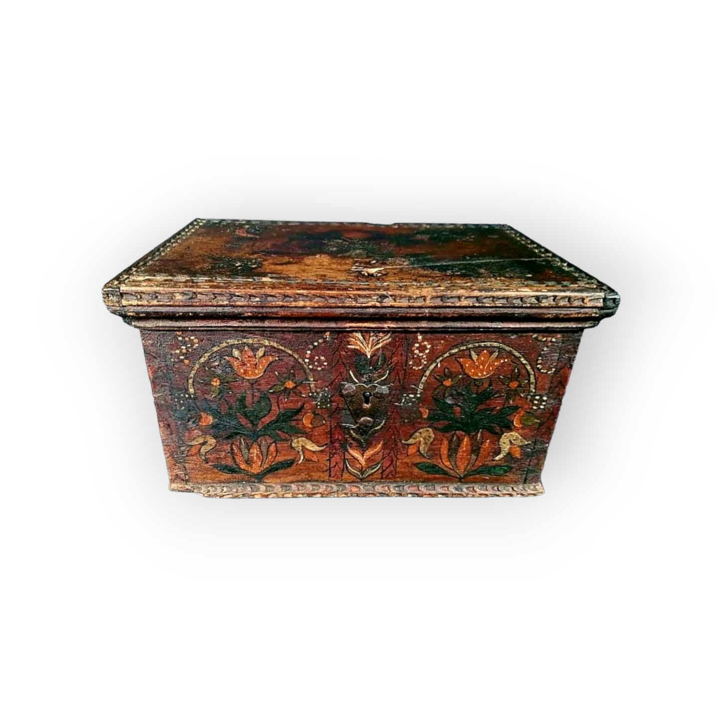 Late 17th Century Swiss Antique Folk-Art Decorated Table Top Box Dated "1687"