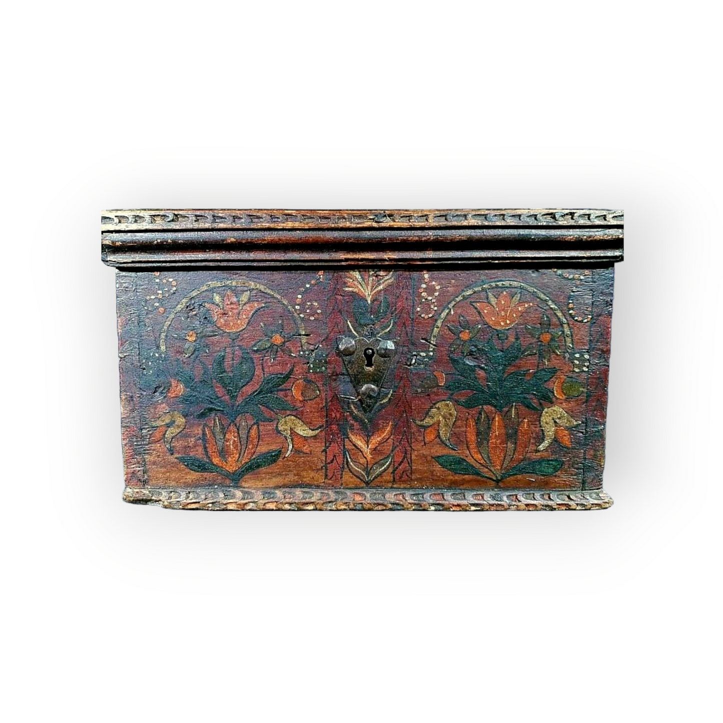 Late 17th Century Swiss Antique Folk-Art Decorated Table Top Box Dated "1687"