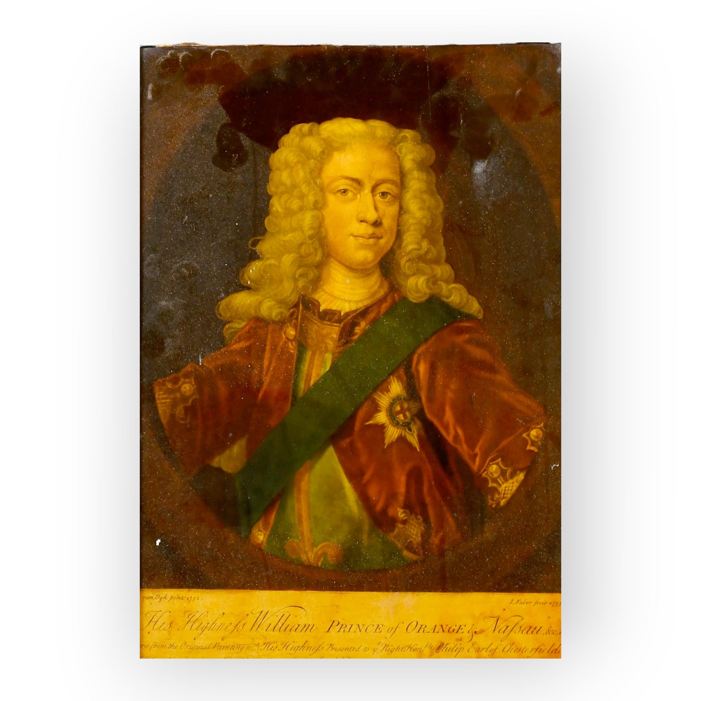 18th Century English Antique Reverse Print on Glass of William, Prince of Orange, circa 1732-1733