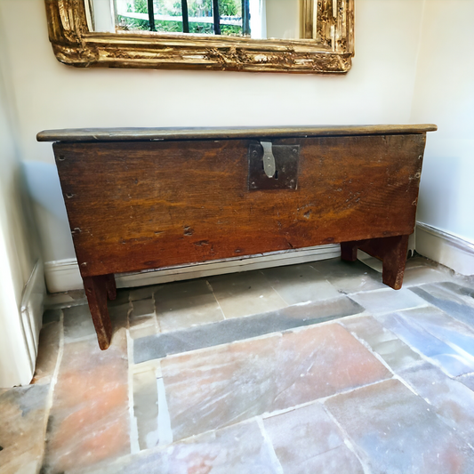 Early 17th Century English Antique Oak Boarded Coffer or Chest