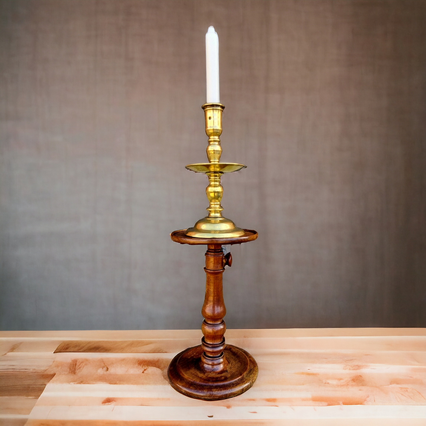 19th Century English Antique Treen Rise-and-Fall Candlestand