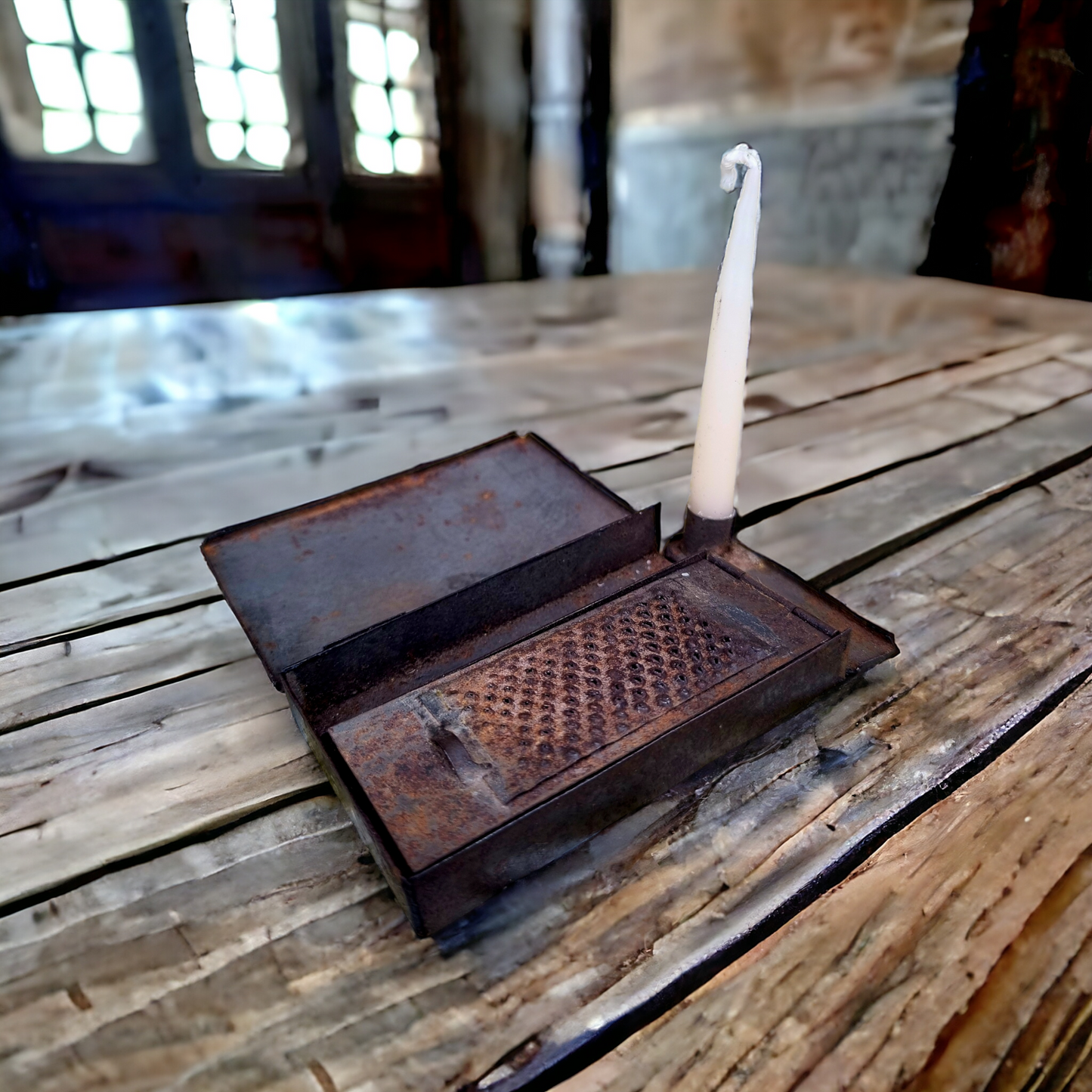 19th Century English Antique Toleware Pocket-Sized Travelling Candlestick